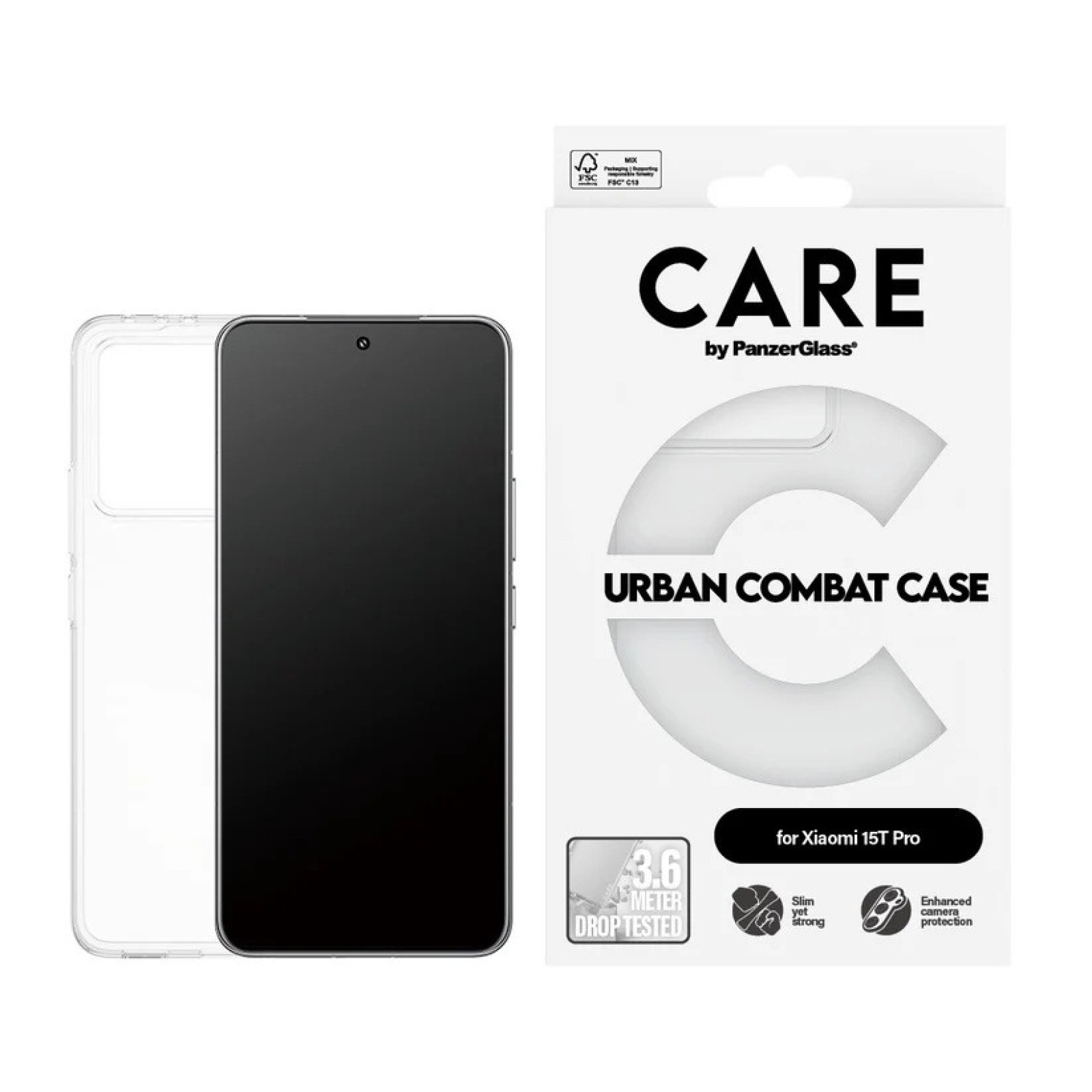 Гръб Care by PanzerGlass за Xiaomi 15t Pro, Flagship Case, Urban Combat, Прозрачен - Кейсове и калъфи | Phoneplay.bg