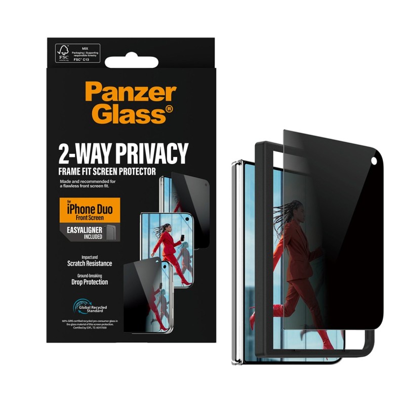 Стъклен протектор PanzerGlass за Apple iPhone Duo Privacy Sub Screen Glass, Ultra-Wide Fit w. EasyAligner