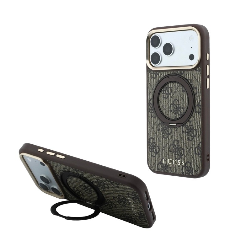 Кейс Guess 4G Ring Stand MagSafe за iPhone 18 Pro / 17 Pro в кафяво