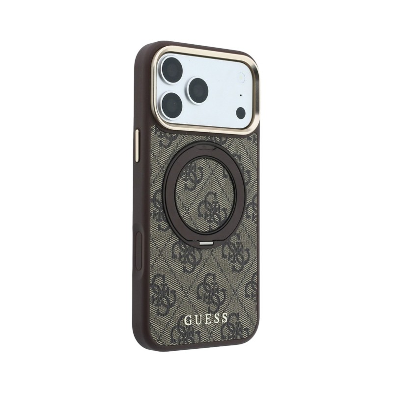 Кейс Guess 4G Ring Stand MagSafe за iPhone 18 Pro / 17 Pro в кафяво