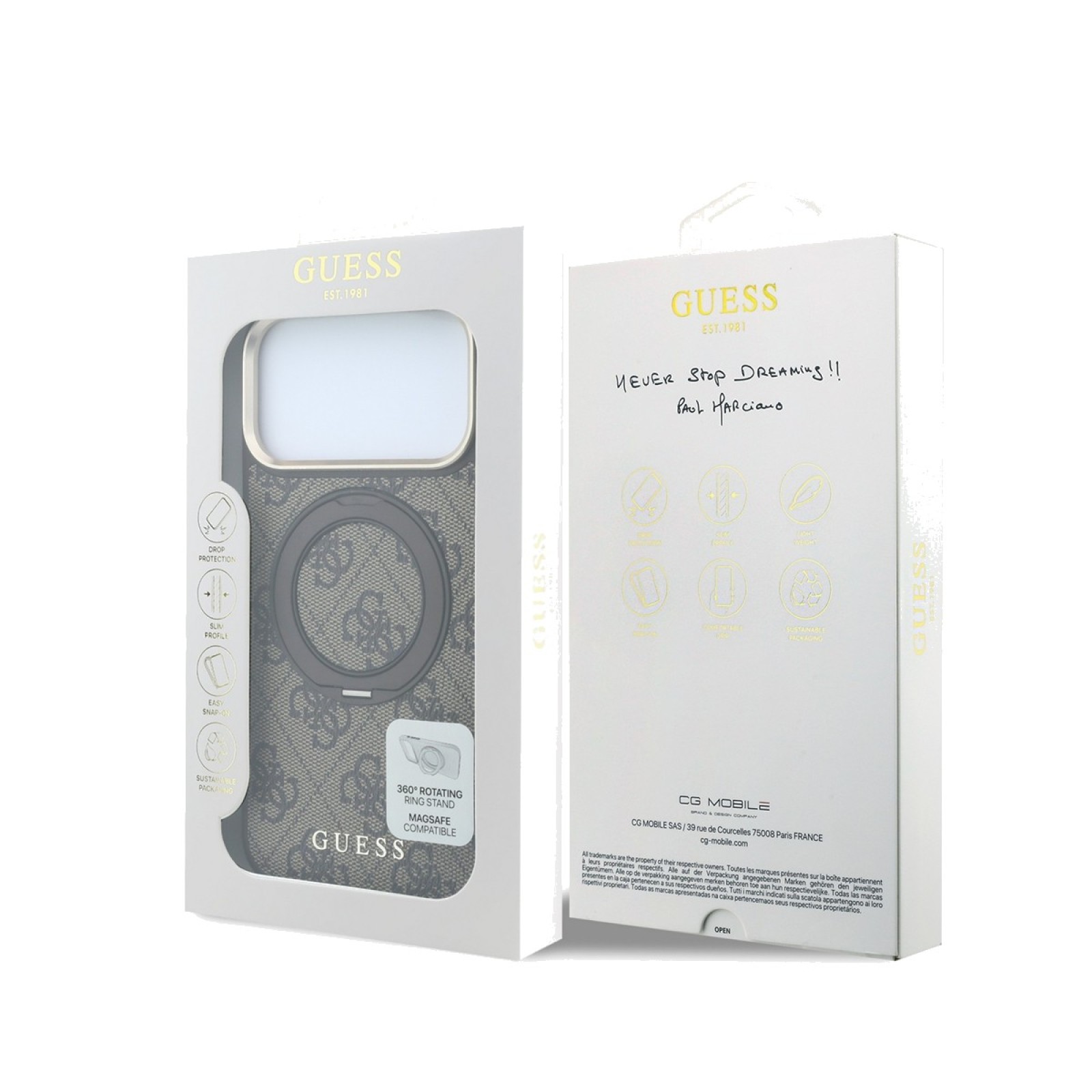 Кейс Guess 4G Ring Stand MagSafe за iPhone 18 Pro / 17 Pro в кафяво