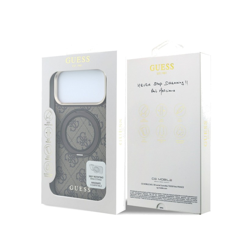 Кейс Guess 4G Ring Stand MagSafe за iPhone 18 Pro / 17 Pro в кафяво