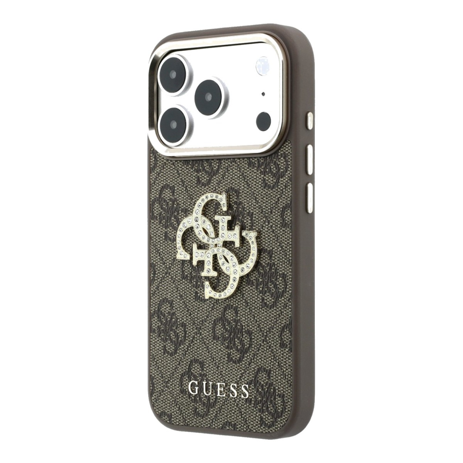 Кейс Guess PU 4G Strass Metal Logo Case за iPhone 18 Pro Max / 17 Pro Max - Кафяв