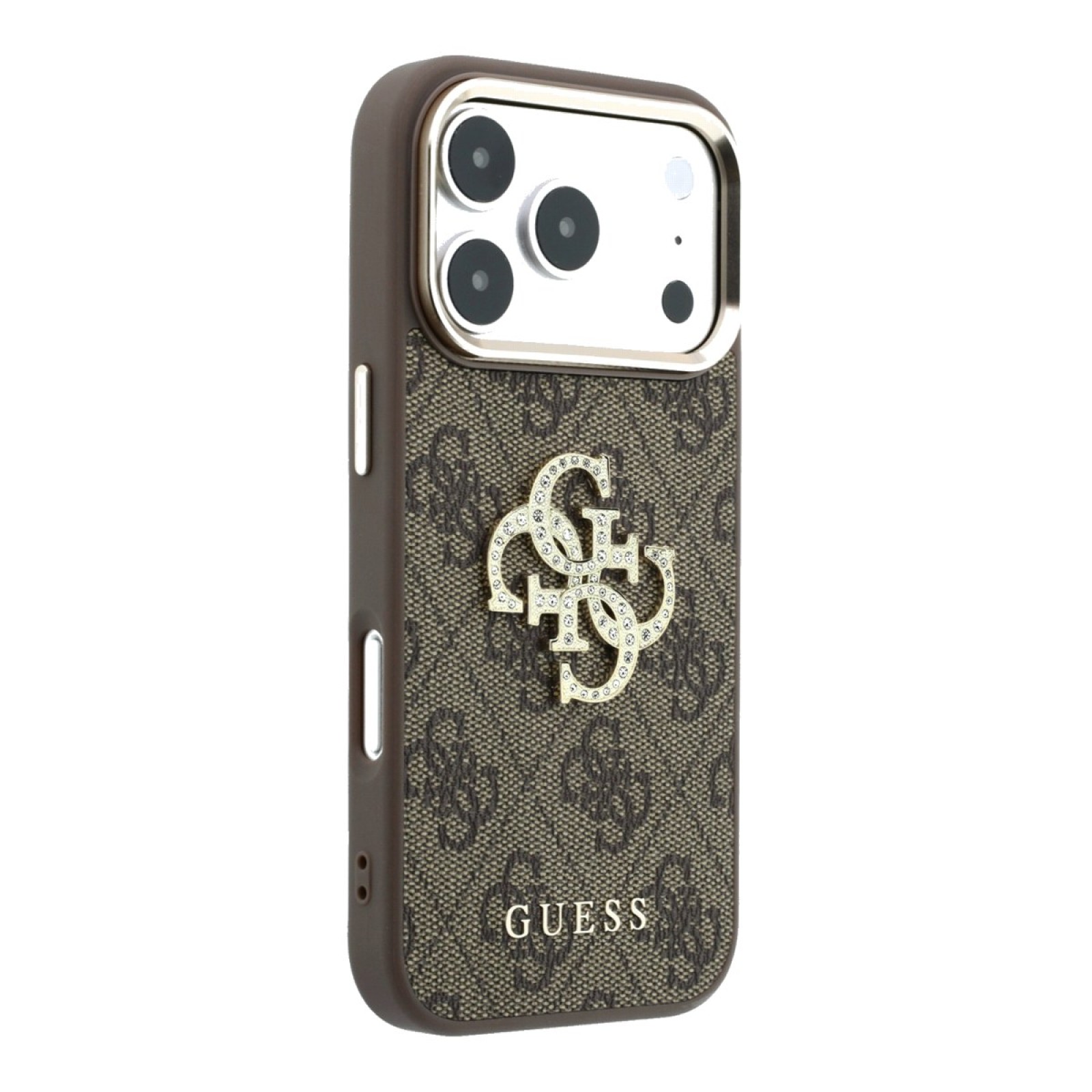 Кейс Guess PU 4G Strass Metal Logo Case за iPhone 18 Pro Max / 17 Pro Max - Кафяв