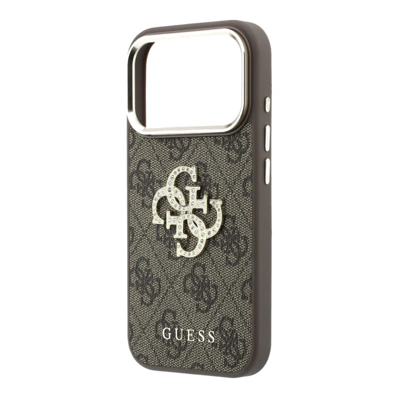 Кейс Guess PU 4G Strass Metal Logo Case за iPhone 18 Pro Max / 17 Pro Max - Кафяв