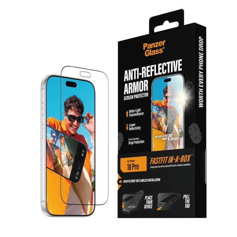 Стъклен протектор PanzerGlass за iPhone 18 Pro, Anti-reflective Armor w. FASTFIT IN-A-BOX
