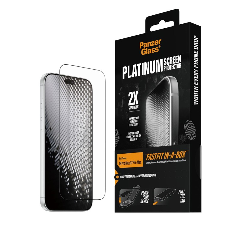Стъклен протектор PanzerGlass за iPhone 18 Pro Max/17 Pro Max, Platinum w. FASTFIT IN-A-BOX