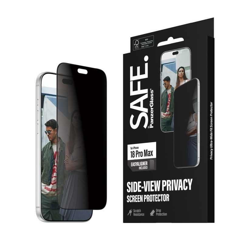 Стъклен протектор Safe за iPhone 18 Pro Max, Privacy, Ultra-Wide Fit m. EasyAligner