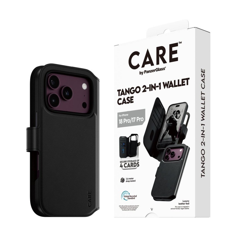 Кейс CARE by PanzerGlass за iPhone 18 Pro/17 Pro, Tango 2-in-1 Wallet Black w. MagSafe
