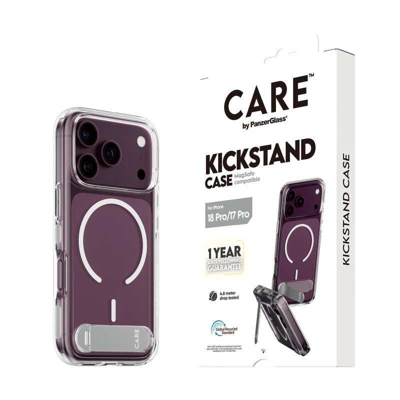 Кейс CARE by PanzerGlass за iPhone 18 Pro/17 Pro, Kickstand Transparent w. White MagSafe