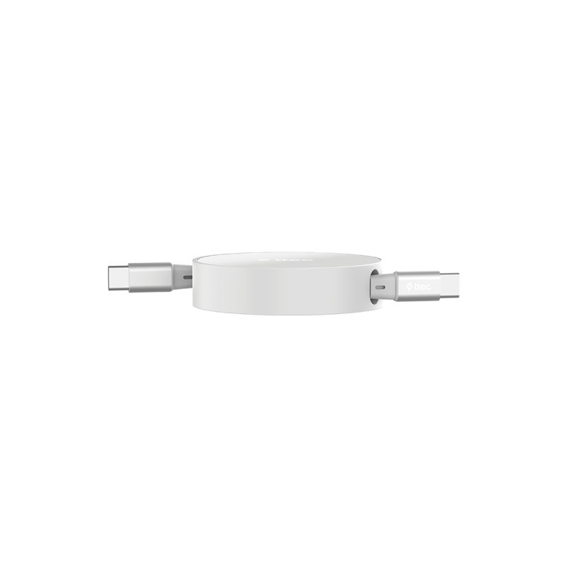 Data кабел ttec USB-C to USB-C Mini Retractable 100W PD/QC 120cm Fast Charge Cable, Lunar Shine - Бял - Data кабел и адаптери | Phoneplay.bg