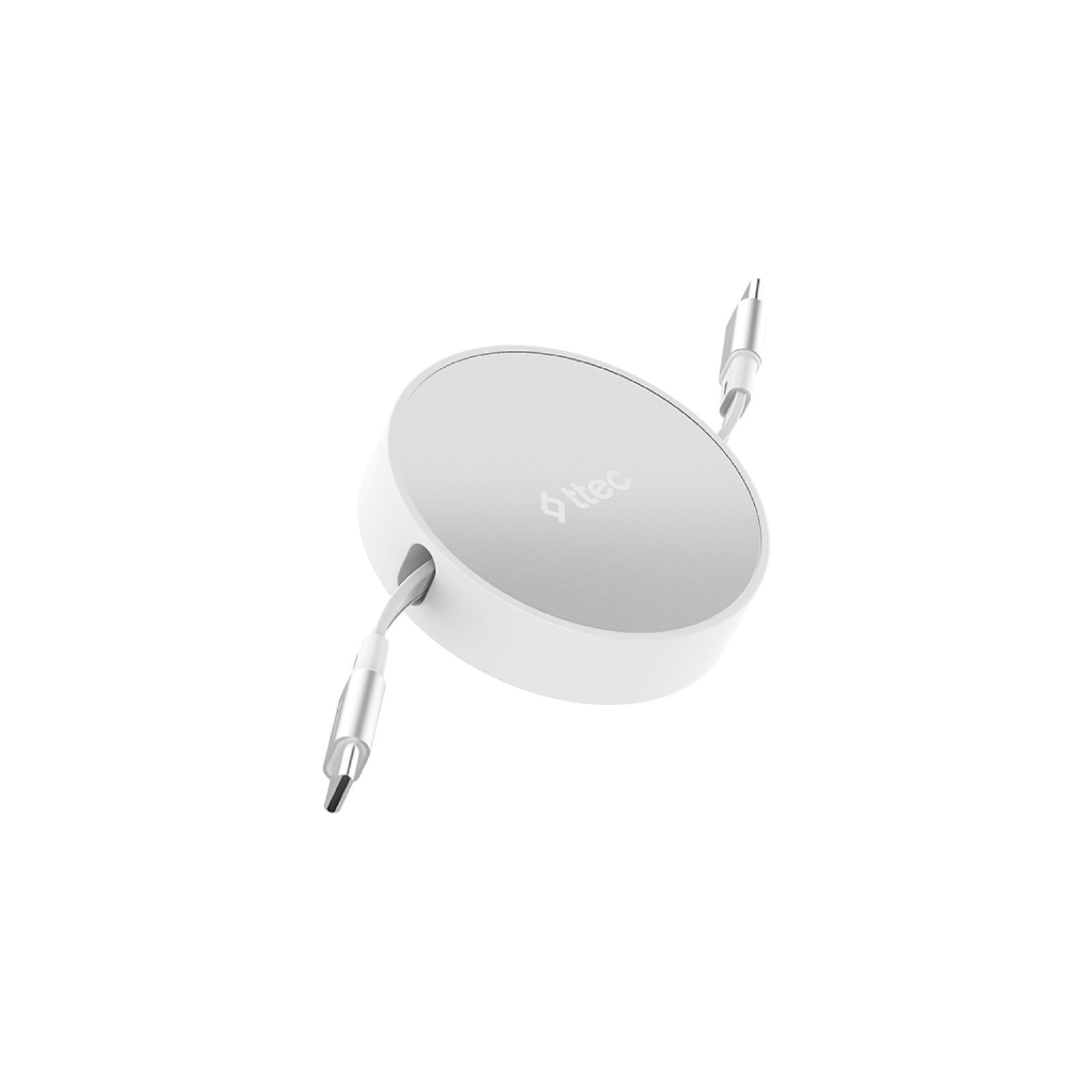 Data кабел ttec USB-C to USB-C Mini Retractable 100W PD/QC 120cm Fast Charge Cable, Lunar Shine - Бял - Data кабел и адаптери | Phoneplay.bg