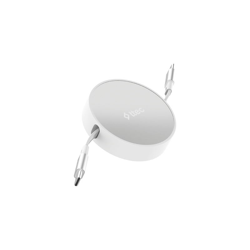 Data кабел ttec USB-C to USB-C Mini Retractable 100W PD/QC 120cm Fast Charge Cable, Lunar Shine - Бял - Data кабел и адаптери | Phoneplay.bg