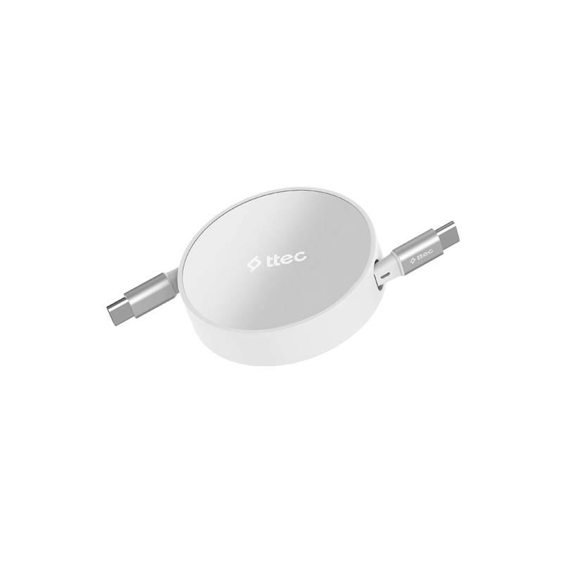 Data кабел ttec USB-C to USB-C Mini Retractable 100W PD/QC 120cm Fast Charge Cable, Lunar Shine - Бял - Data кабел и адаптери | Phoneplay.bg