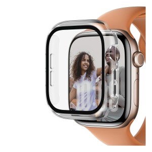 Стъклен протектор за часовник със силиконова рамка PanzerGlass за Apple Watch Series 12, 42mm - Прозрачна рамка