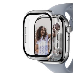 Стъклен протектор за часовник със силиконова рамка PanzerGlass за Apple Watch Series 12, 46mm - Прозрачна рамка