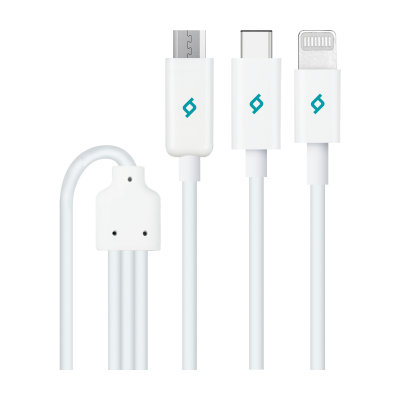 Кабел ttec Trio Charge / Data Mini Cable, Type-C, Lightning, Micro USB, 120cm - Бял