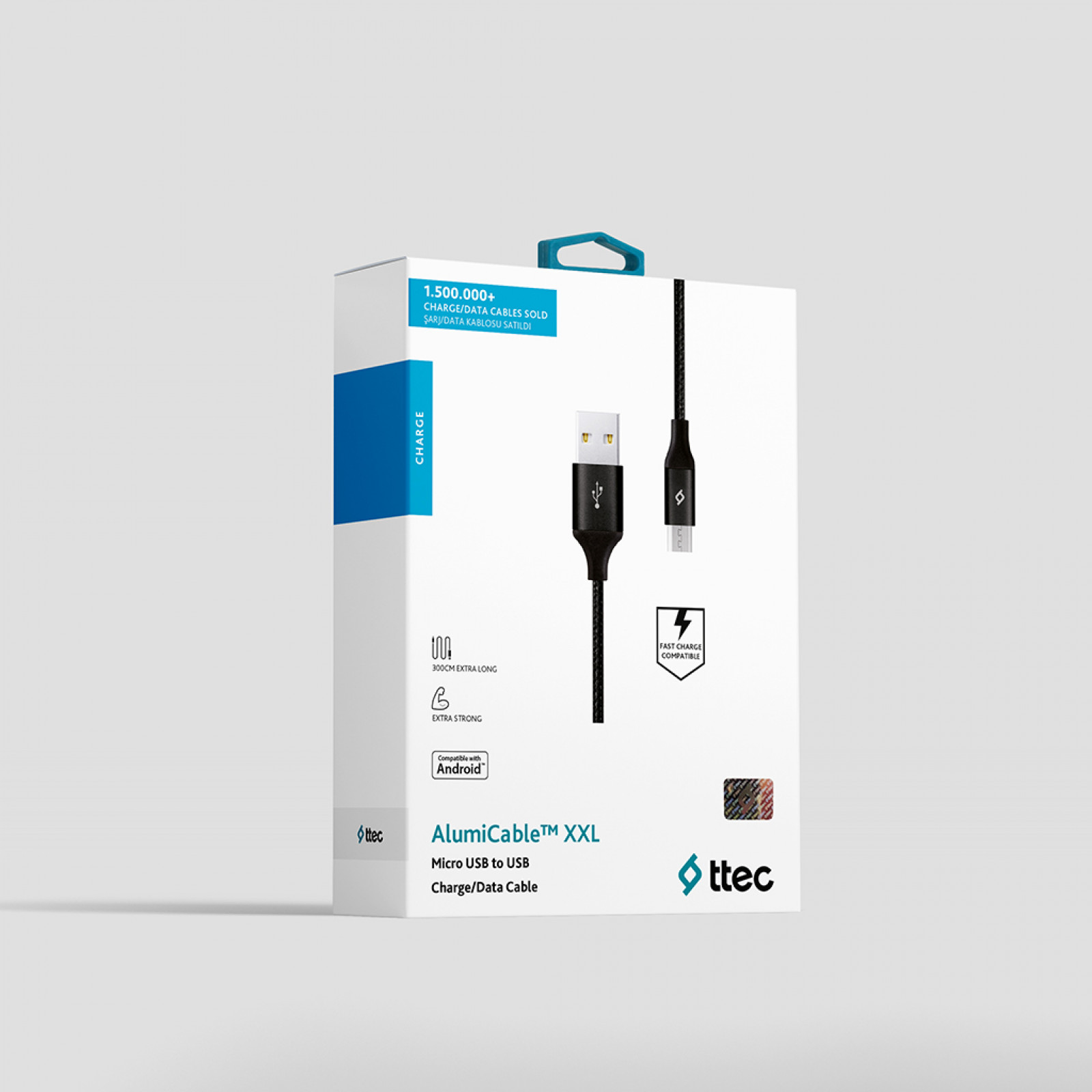 Кабел ttec AlumiCable Micro USB Charge / Data Cable , 2.0 , XXL , 3m - Черен