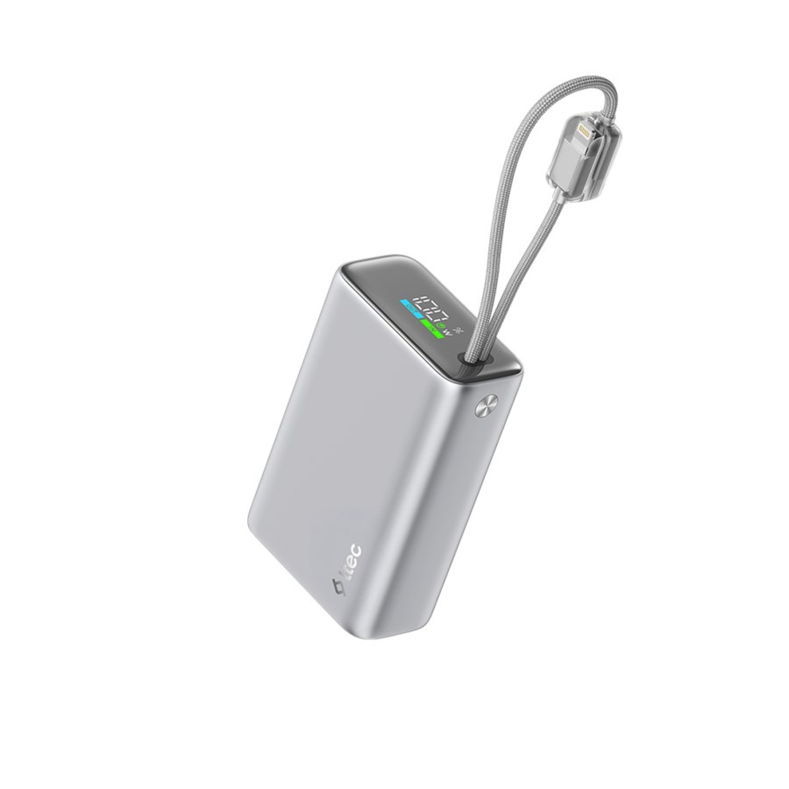 Външна батерия ttec ReCharger Pro Max TFT 20.000mAh PD 45W Powerbank with Built-in USB-C and Lightning Cable - Сребриста | Phoneplay.bg