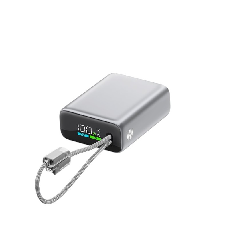 Външна батерия ttec ReCharger Pro Max TFT 20.000mAh PD 45W Powerbank with Built-in USB-C and Lightning Cable - Сребриста | Phoneplay.bg