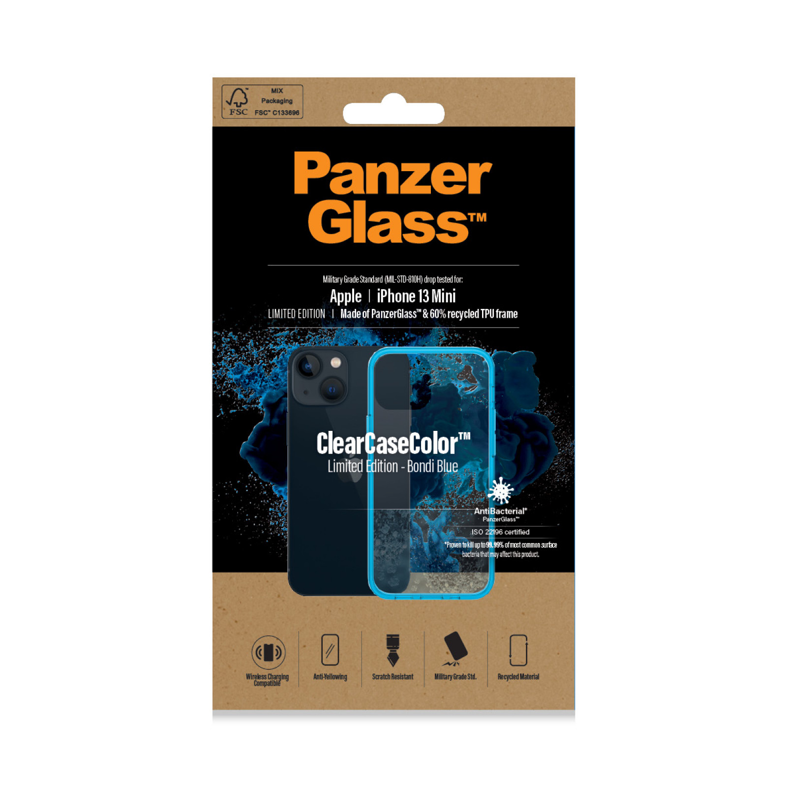 Гръб PanzerGlass за IPhone 13 mini, ClearCase - Синя рамка