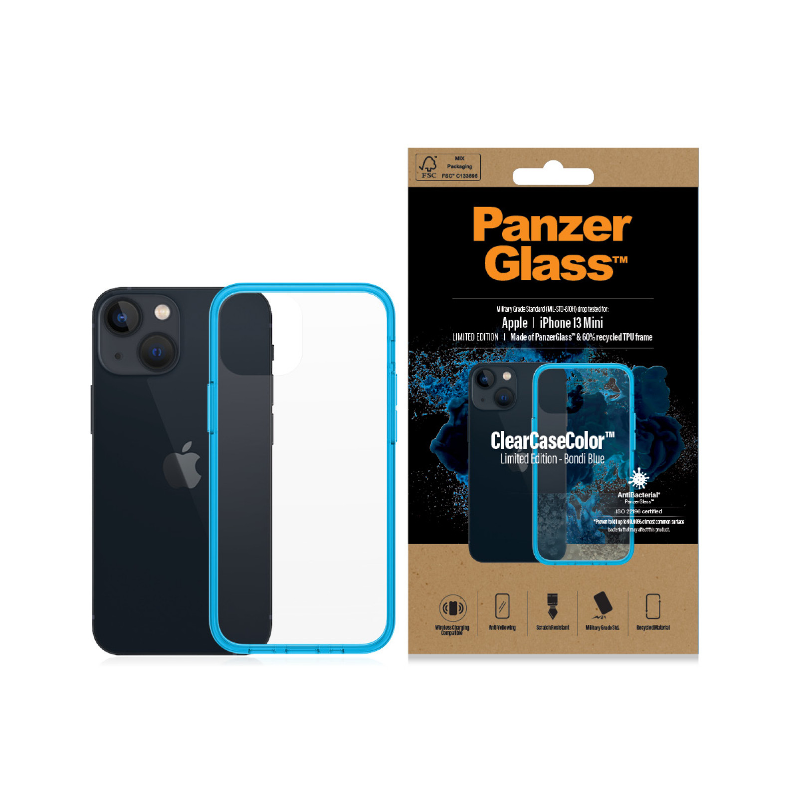 Гръб PanzerGlass за IPhone 13 mini, ClearCase - Синя рамка