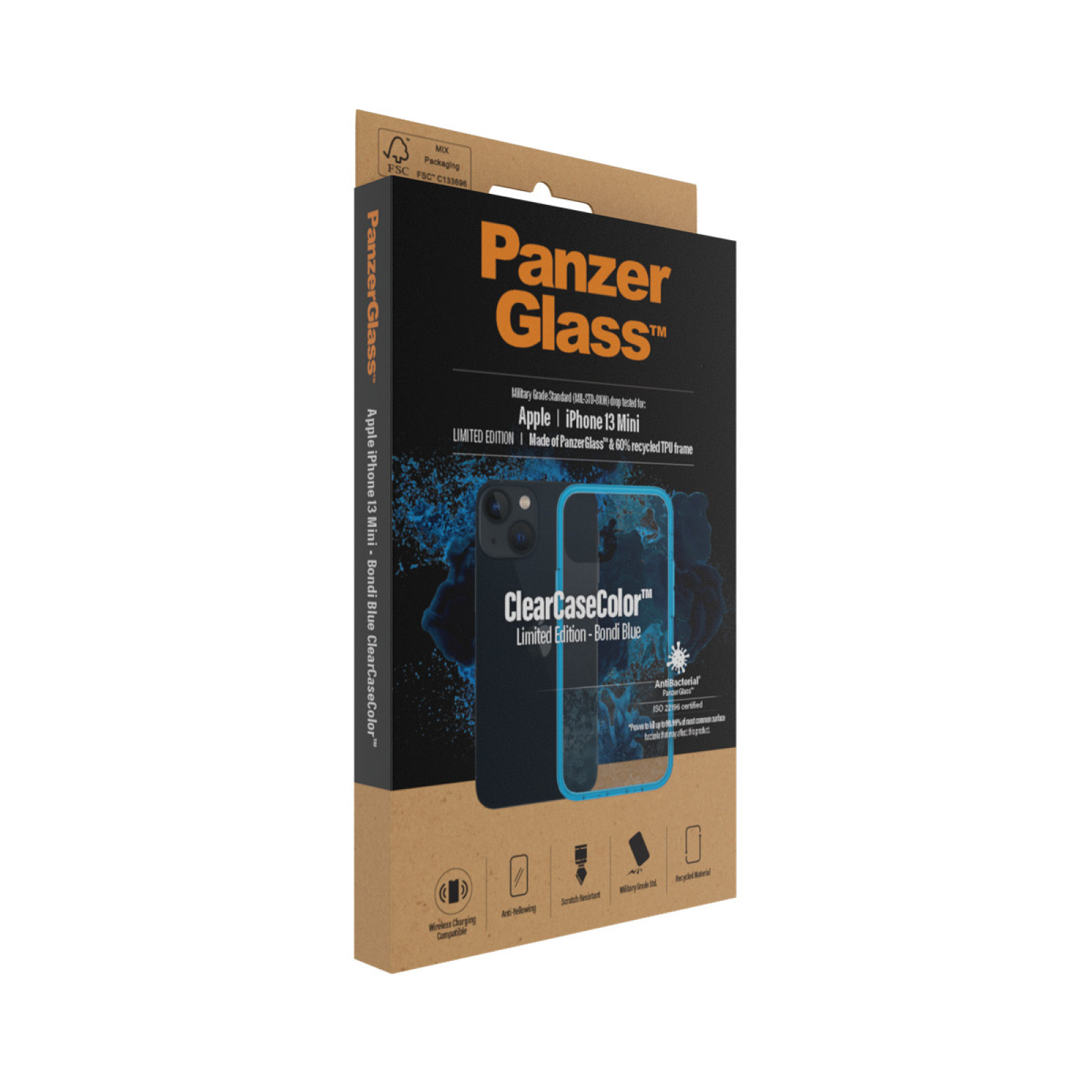 Гръб PanzerGlass за IPhone 13 mini, ClearCase - Синя рамка