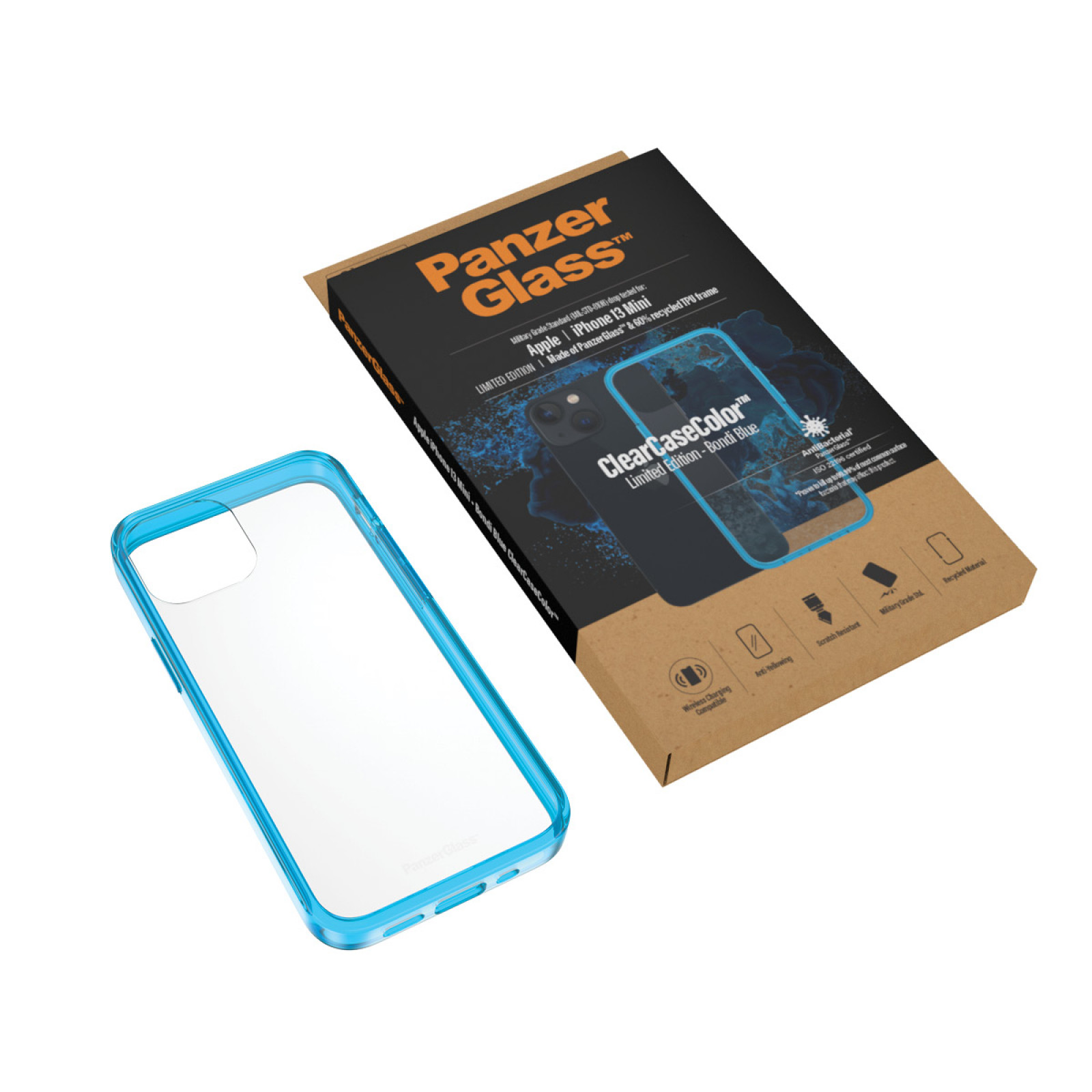 Гръб PanzerGlass за IPhone 13 mini, ClearCase - Синя рамка