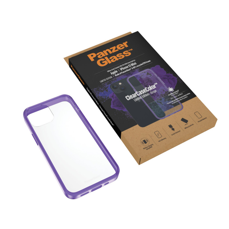 Гръб PanzerGlass за IPhone 13 mini, ClearCase - Лилава  рамка