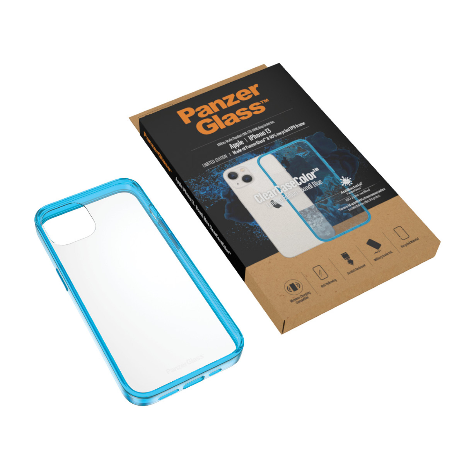 Гръб PanzerGlass за IPhone 13/14 , ClearCase - Синя рамка
