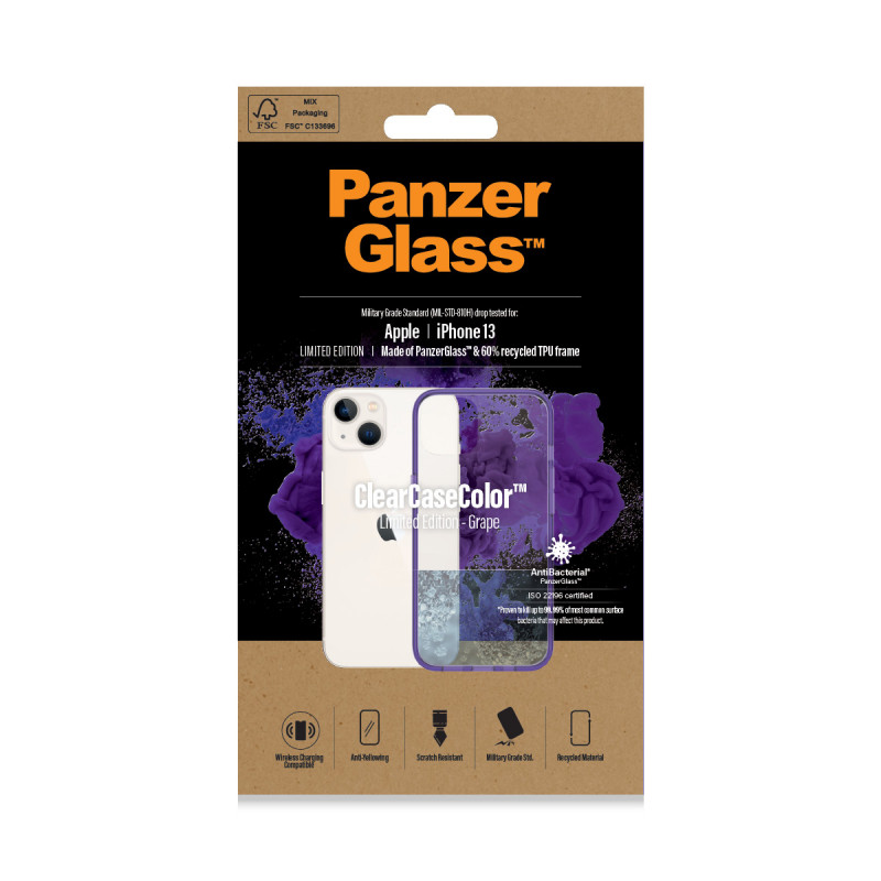 Гръб PanzerGlass за IPhone 13/14 , ClearCase - Лилава рамка