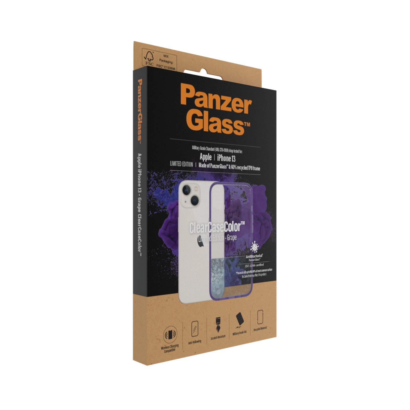 Гръб PanzerGlass за IPhone 13/14 , ClearCase - Лилава рамка