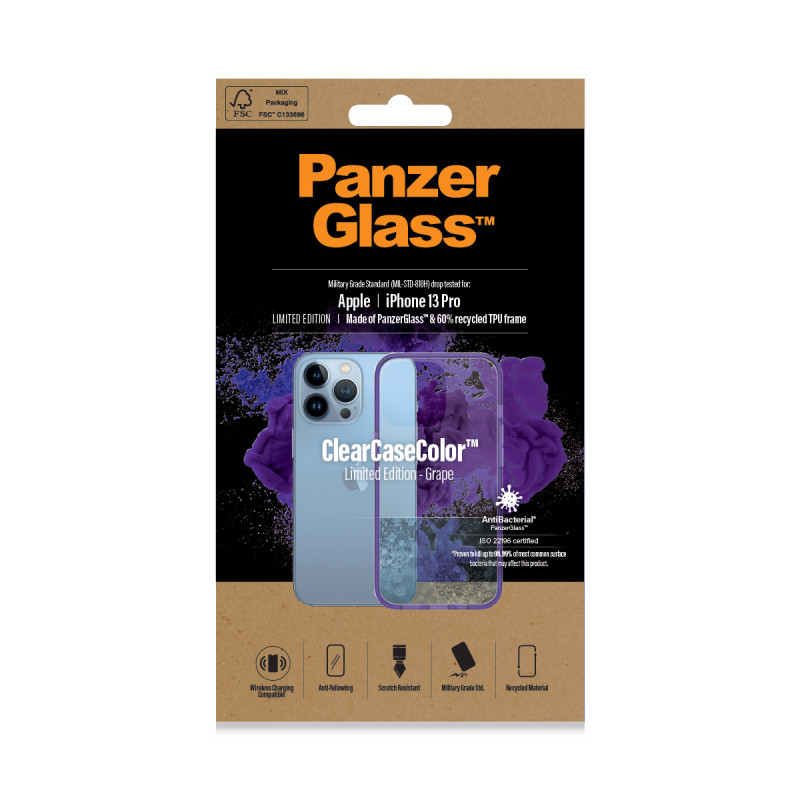 Гръб PanzerGlass за IPhone 13 Pro , ClearCase - Лилава рамка